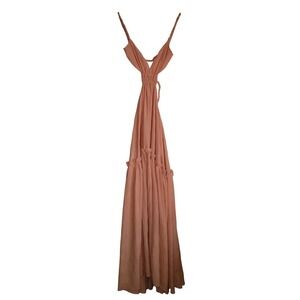 Mable Size M Peach Maxi Dress Deep V Ruffle Tiered Smocked Boho Style MO3090
